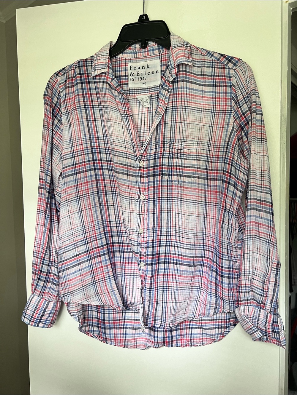 Frank & Eileen “Eileen” linen plaid  Button-Down Shirt Pink and Blue Stripes